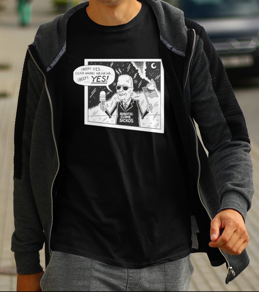 Joe Biden Robotic Clone Sickos Cartoon Ice Cream Flag Speech Bubble BEEP YES T-Shirt