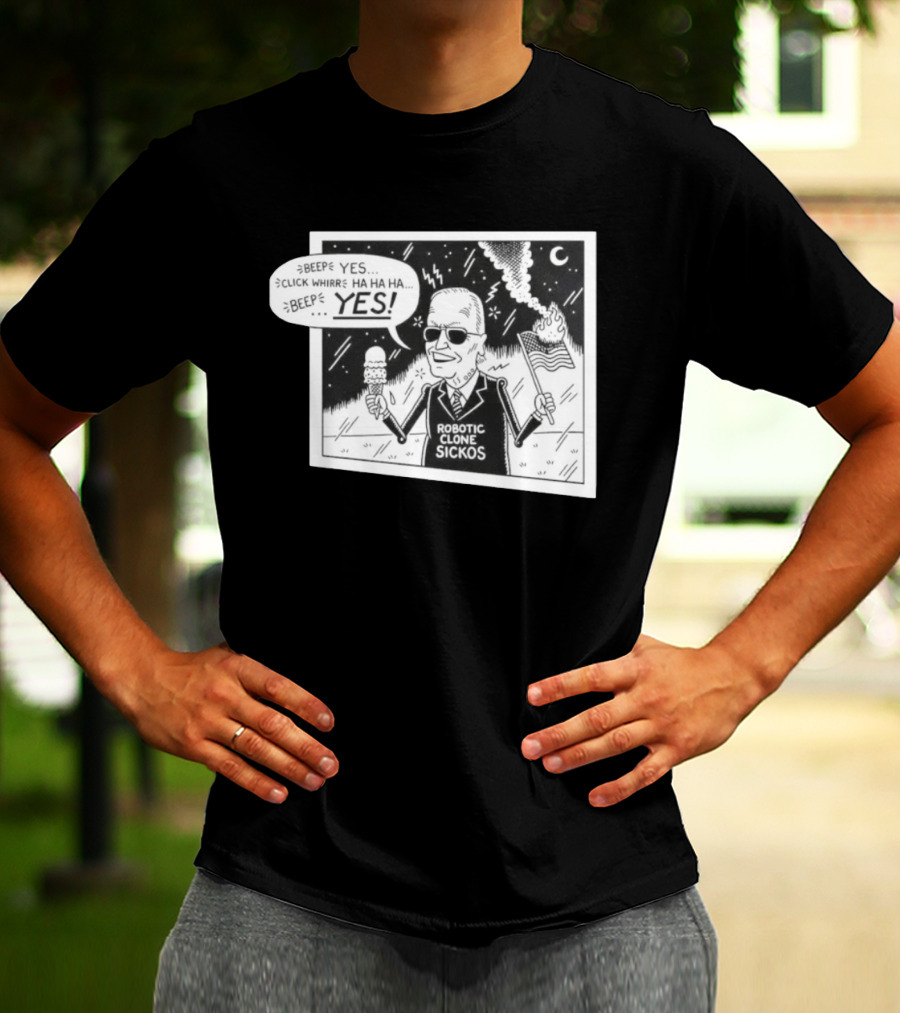 Joe Biden Robotic Clone Sickos Cartoon Ice Cream Flag Speech Bubble BEEP YES T-Shirt