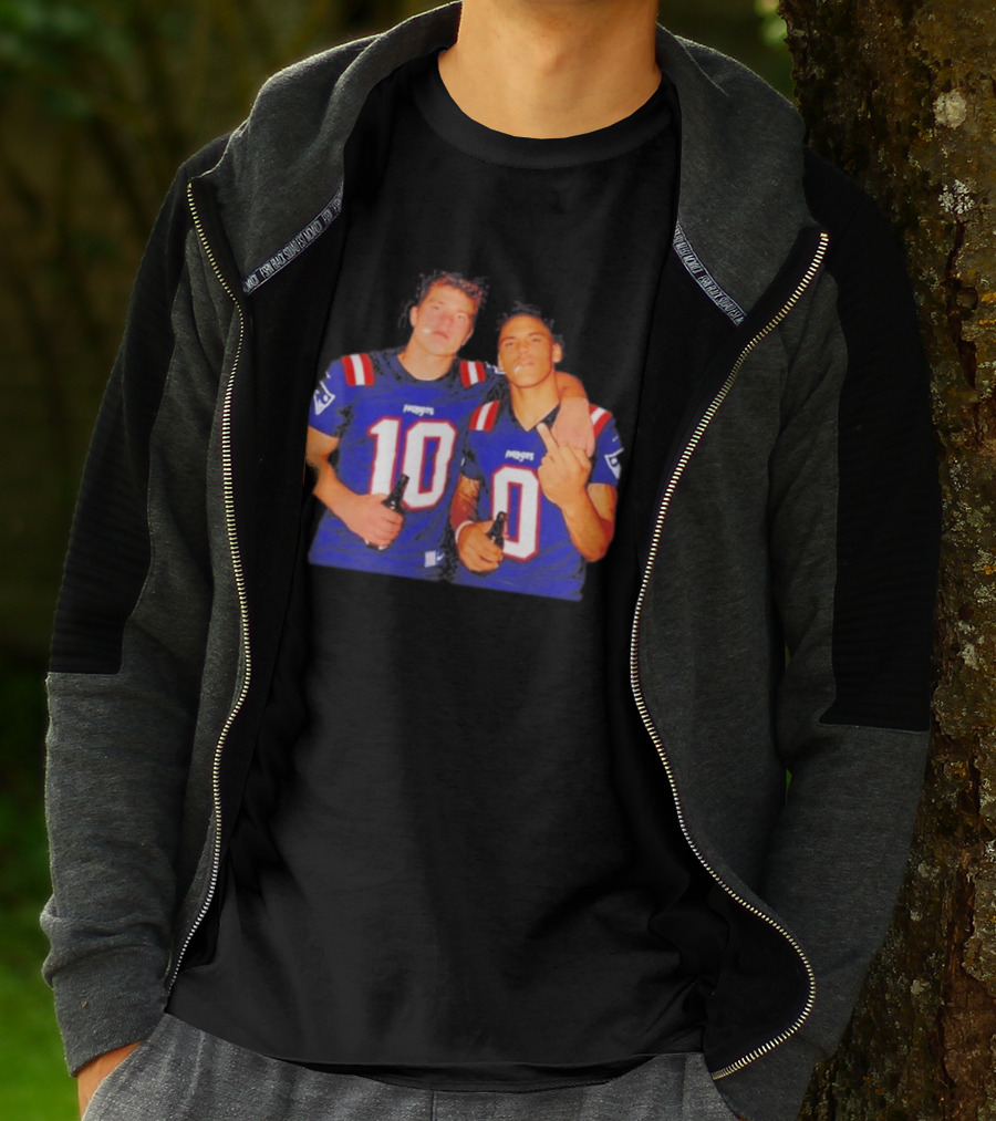 New England Patriots Drake Maye Christian Gonzalez Middle Finger Beer T-Shirt