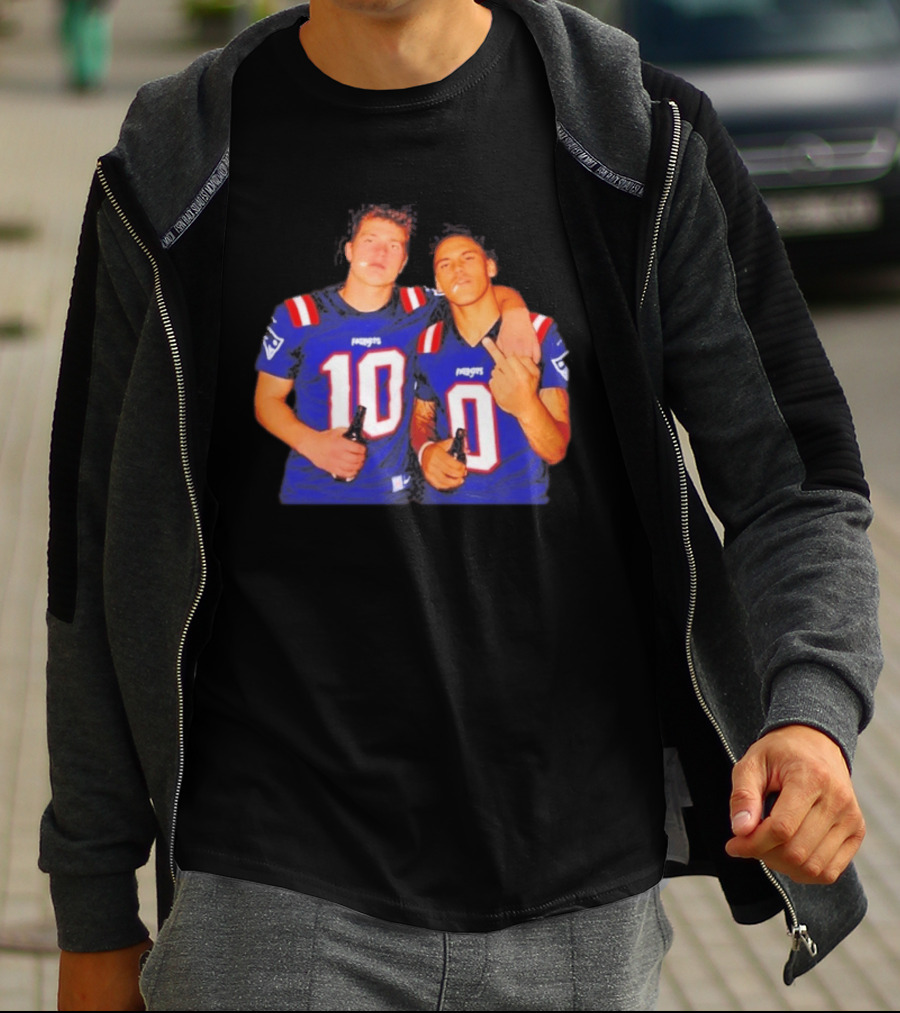 New England Patriots Drake Maye Christian Gonzalez Middle Finger Beer T-Shirt