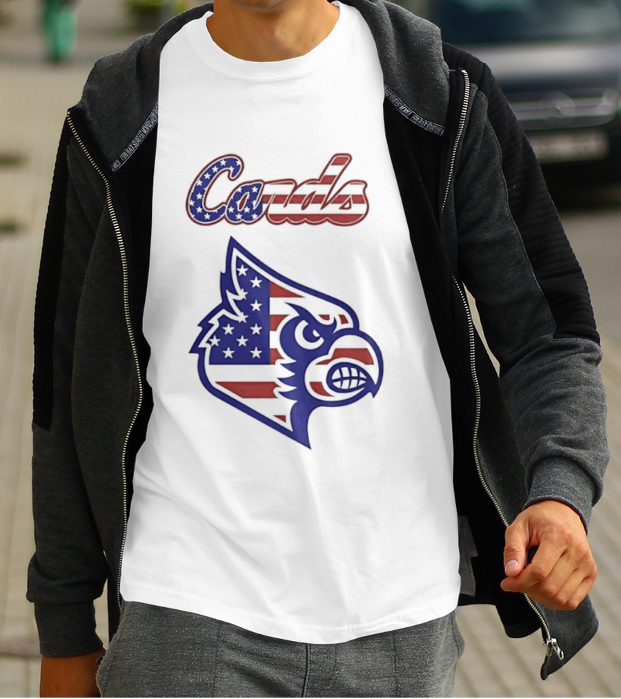 Cards American Flag Cardinal Head Stars Stripes T-Shirt