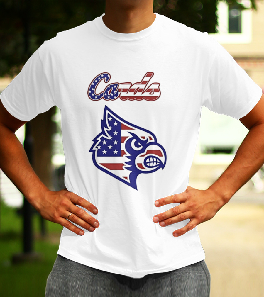 Cards American Flag Cardinal Head Stars Stripes T-Shirt