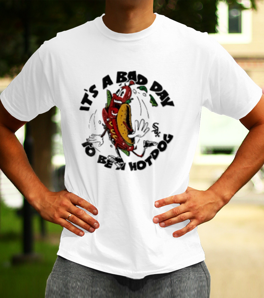 Chicago White Sox MLB It's A Bad Day To Be Hotdog Panicked Cartoon Sausage Running T-Shirt