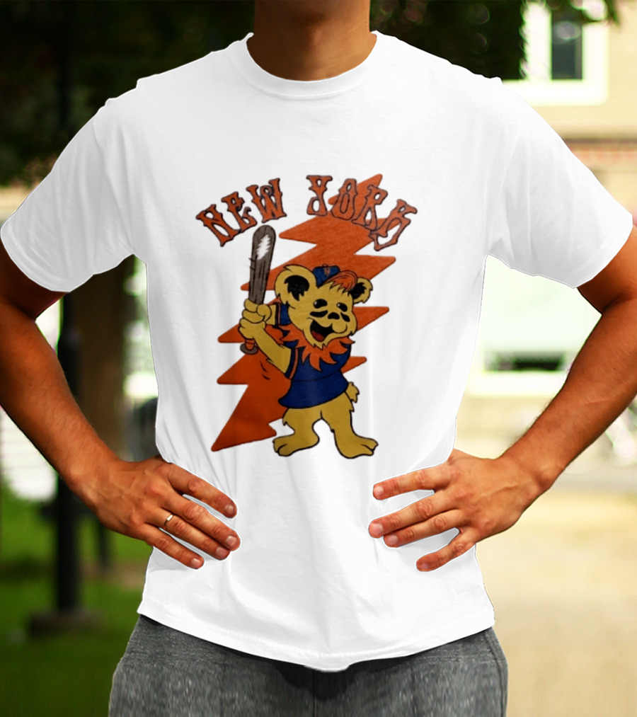 New York Grateful Dead Dancing Bear Batting Baseball Mets MLB T-Shirt