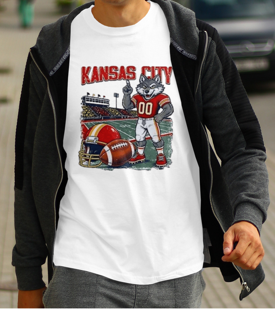 Kansas City Chiefs Wolf Mascot Football Stadium Scene T-Shirt