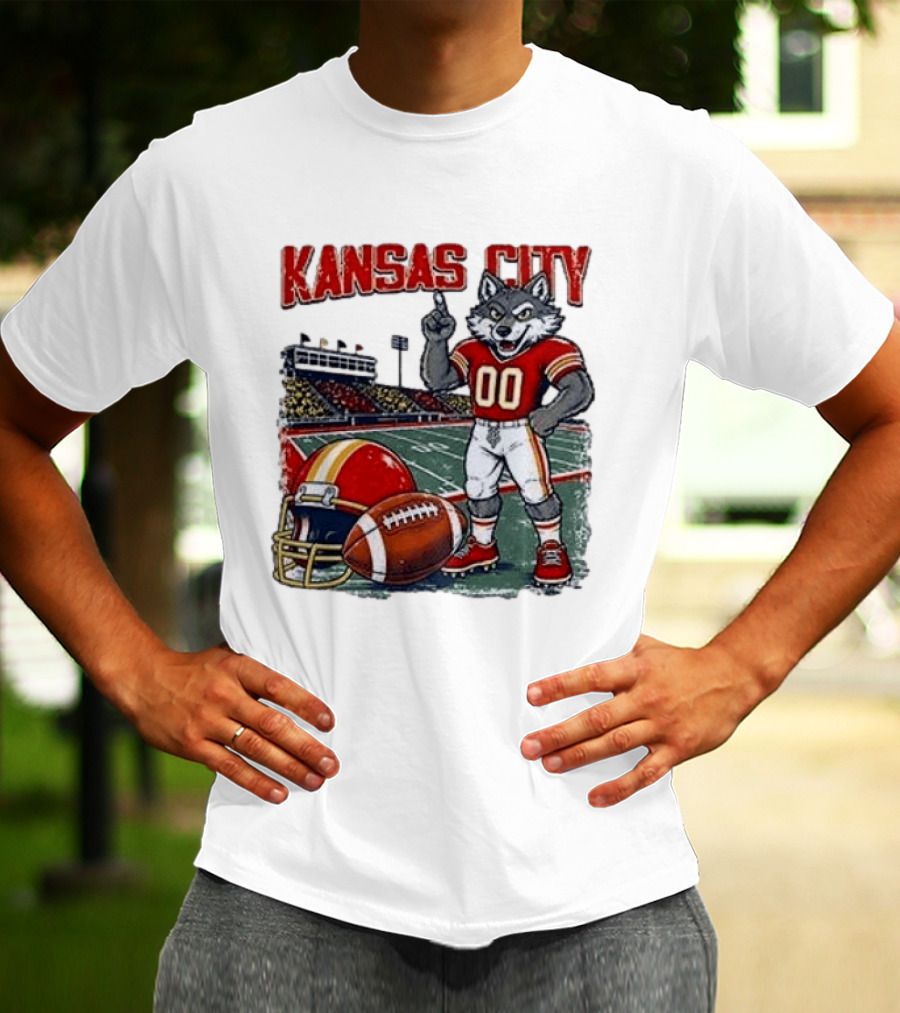 Kansas City Chiefs Wolf Mascot Football Stadium Scene T-Shirt