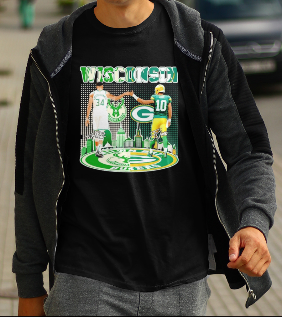 Wisconsin Milwaukee Bucks Giannis Antetokounmpo Green Bay Packers Jordan Love T-Shirt
