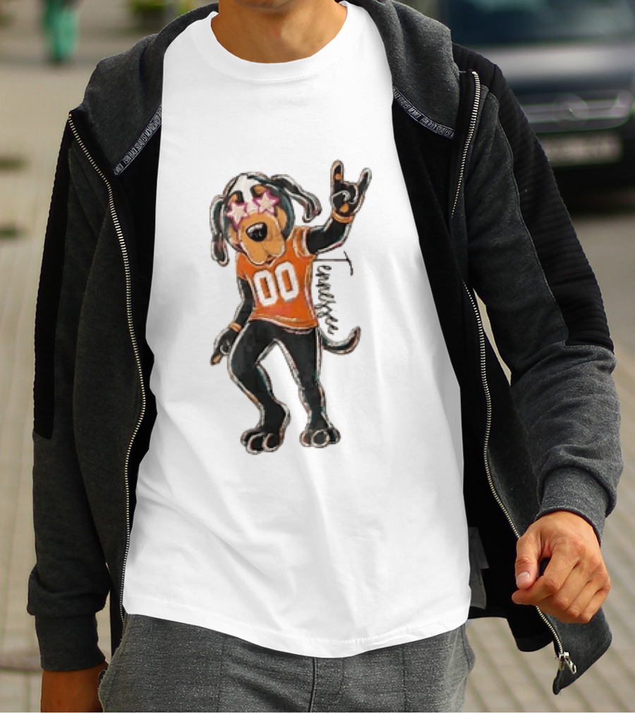 Tennessee Volunteers Cartoon Coonhound 00 Jersey Star Glasses Orange T-Shirt