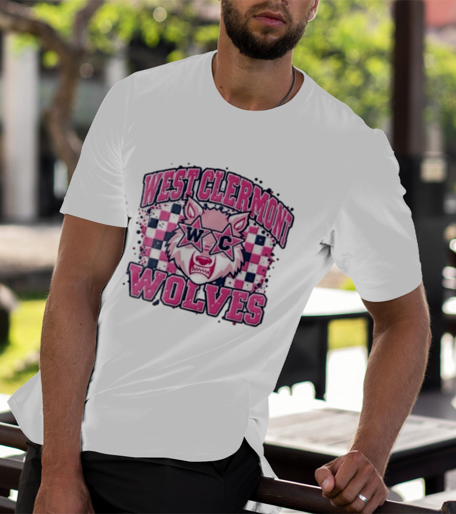 West Clermont Wolves WC Pink Star Sunglasses Checkered T-Shirt