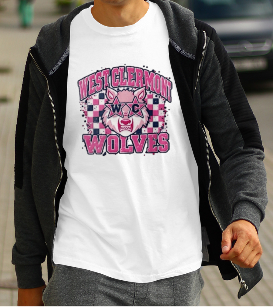 West Clermont Wolves WC Pink Star Sunglasses Checkered T-Shirt