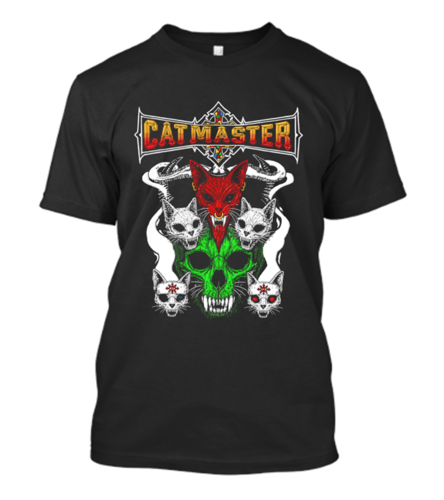 Catmaster Occult Cat Skull Metal Gothic Supernatural Feline Skulls T-Shirt