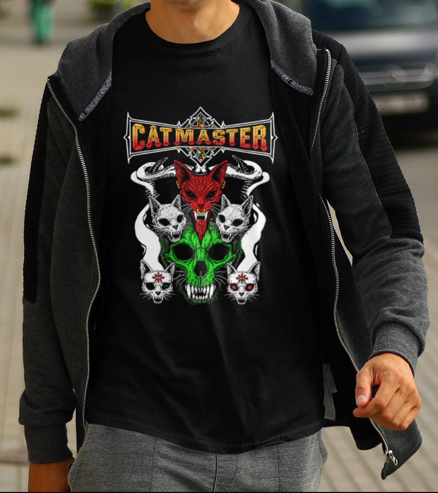 Catmaster Occult Cat Skull Metal Gothic Supernatural Feline Skulls T-Shirt