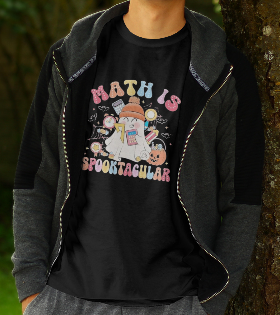 Math Is Spooktacular Ghost Halloween Teacher Kawaii Pumpkin Calculators T-Shirt