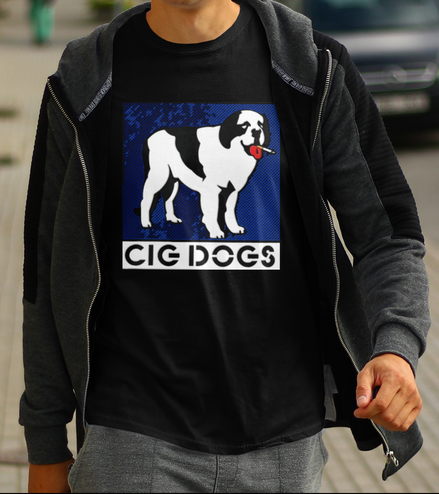 Cig Dogs Saint Bernard Smoking Cigarette Funny Canine T-Shirt