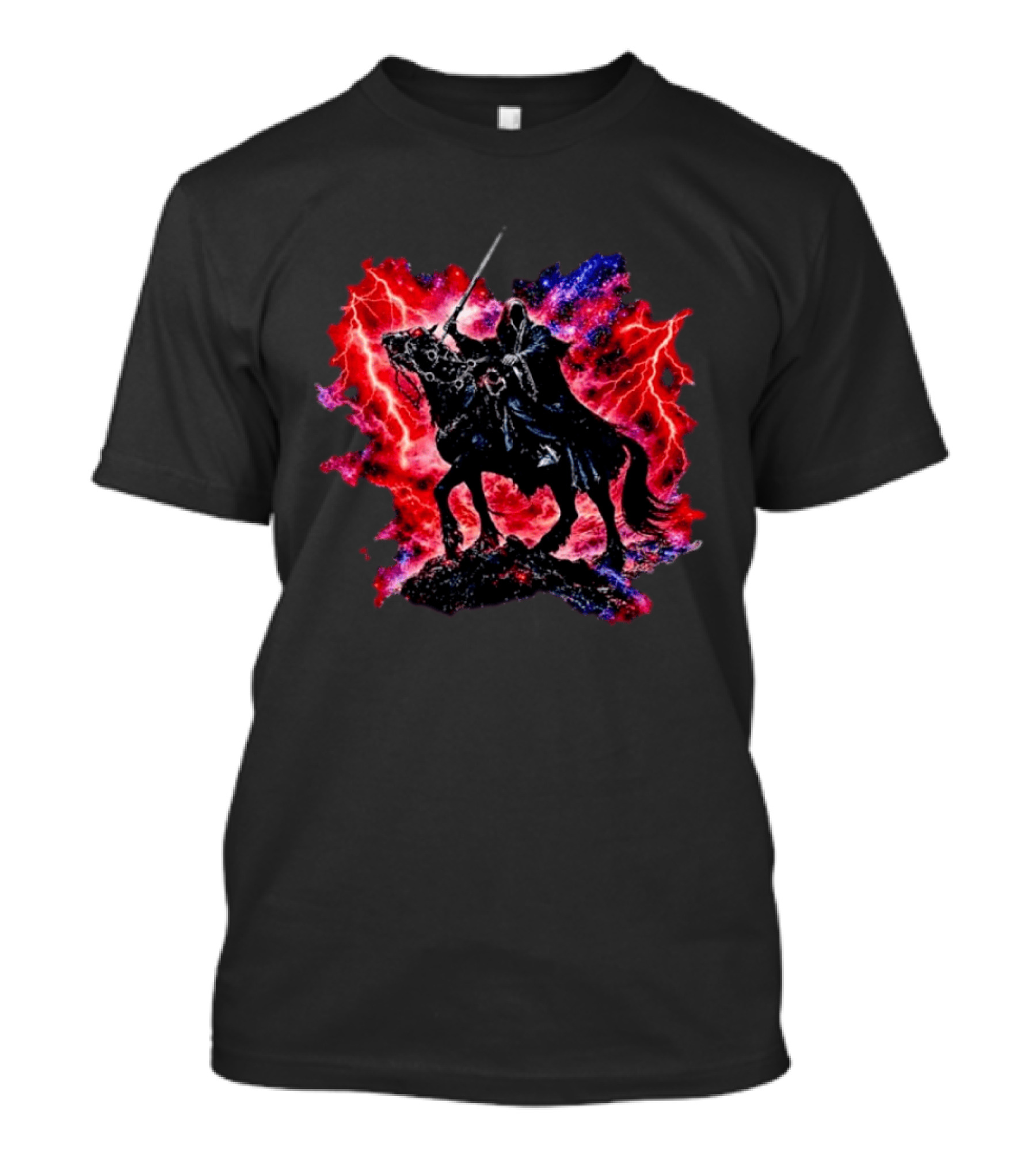 Grim Reaper On Horse With Lightning And Cosmic Galaxy T-Shirt