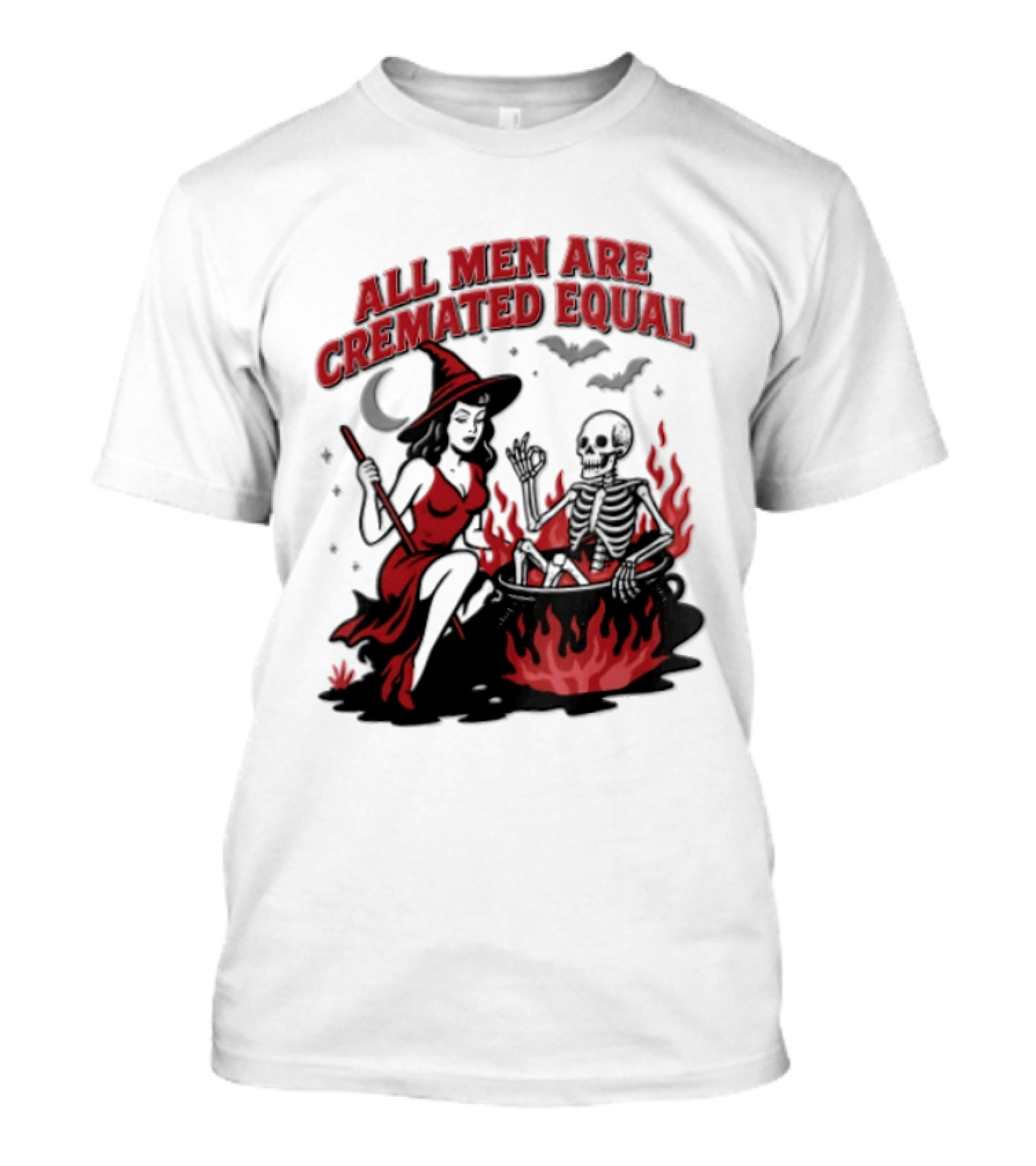 All Men Are Cremated Equal Witch Skeleton Cauldron Halloween T-Shirt