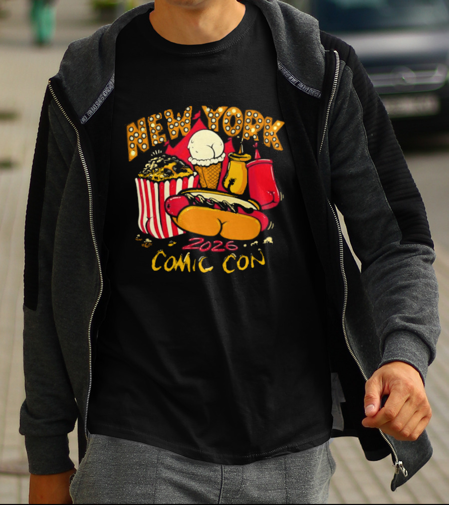New York Comic Con 2026 Food Fun Hot Dog Popcorn Convention T-Shirt