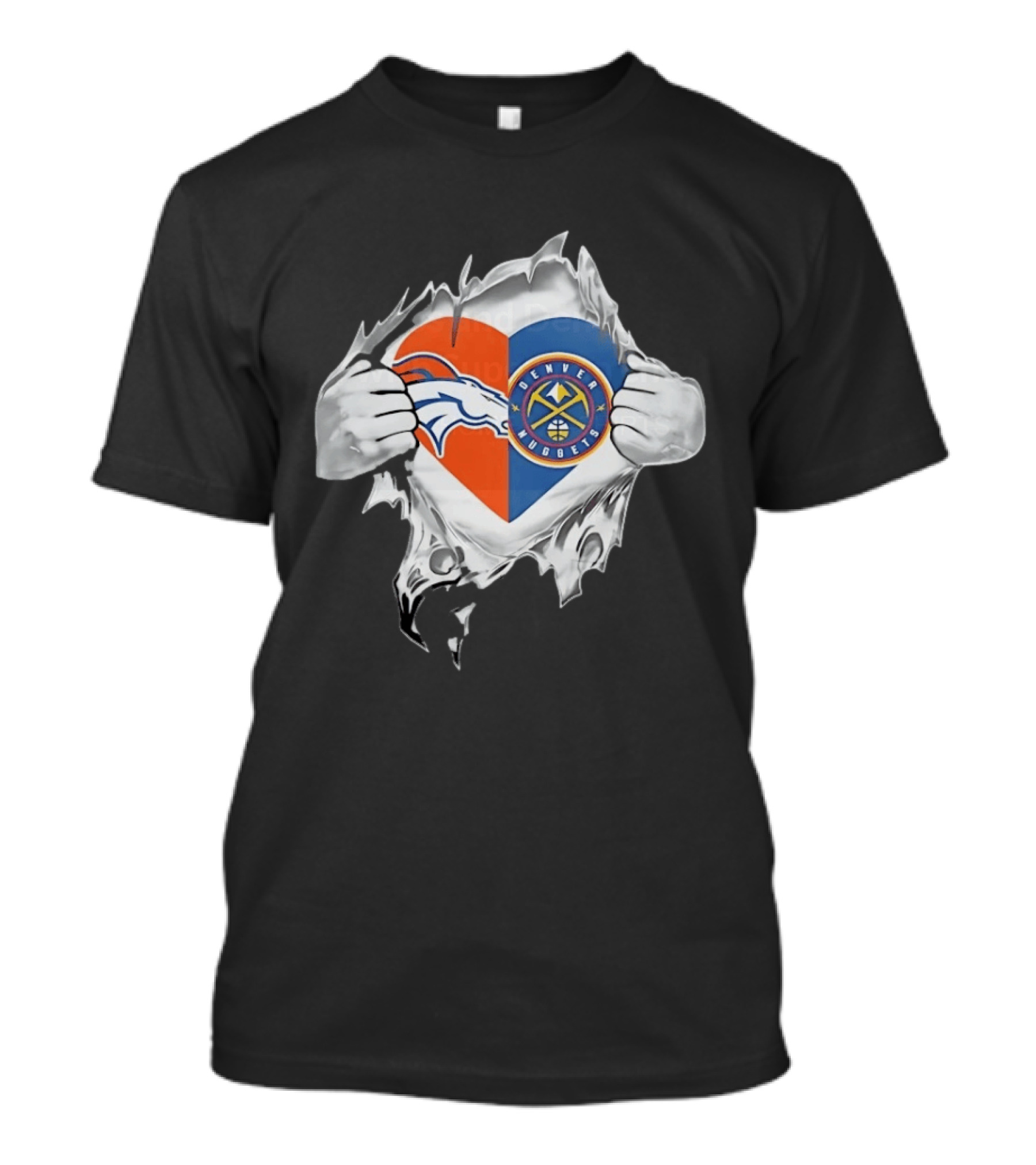 Denver Broncos Nuggets Heart Superman Chest Rip T-Shirt