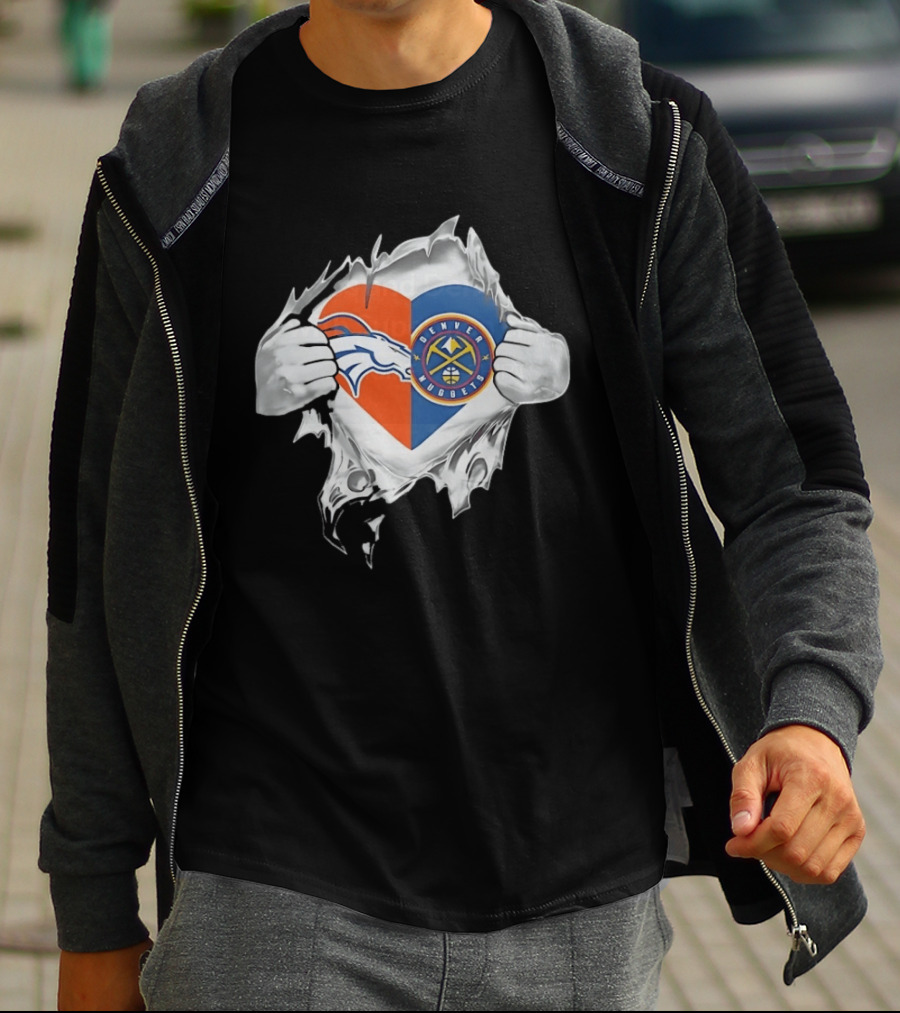 Denver Broncos Nuggets Heart Superman Chest Rip T-Shirt