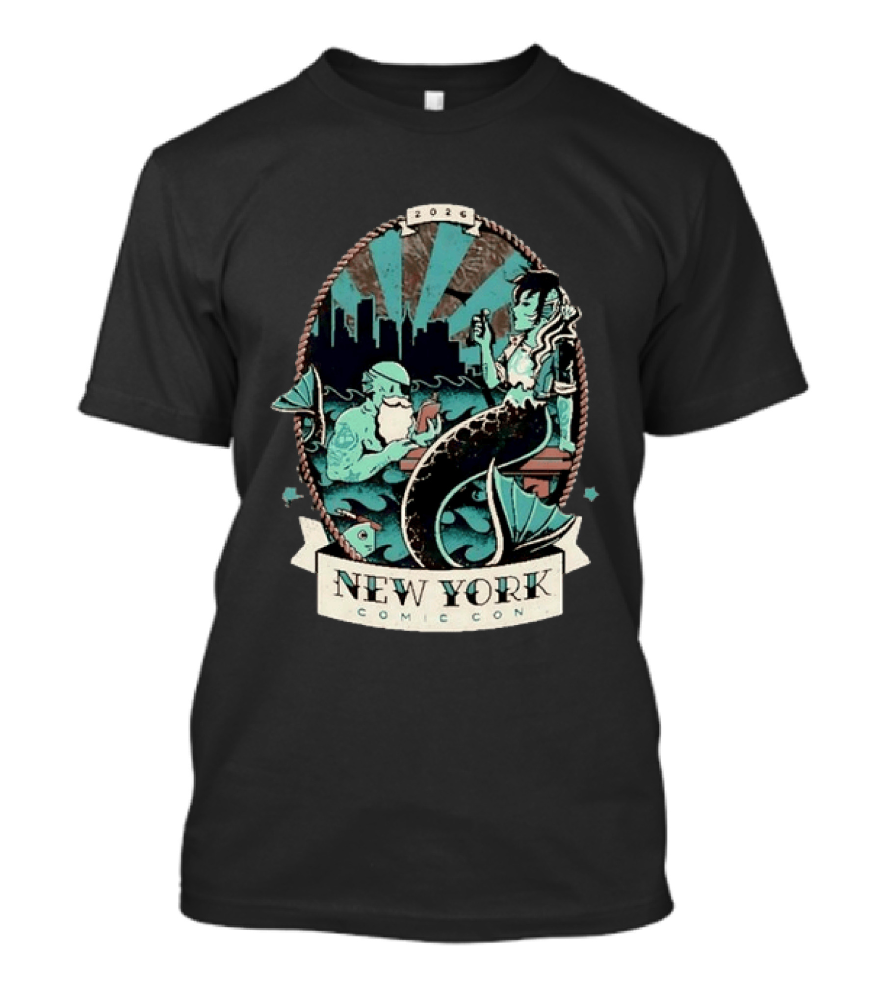 New York Comic Con 2026 Mermaid Merman City Skyline Ocean T-Shirt