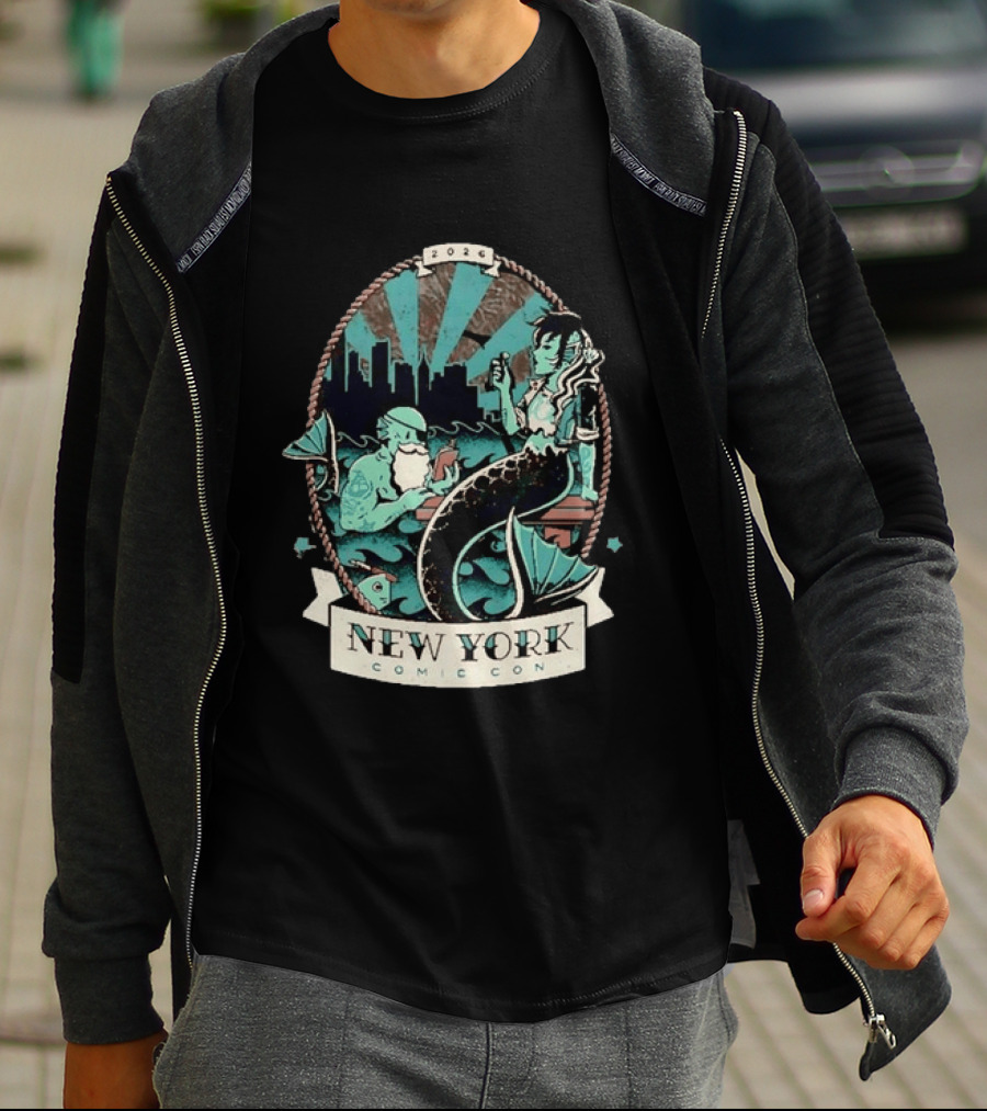 New York Comic Con 2026 Mermaid Merman City Skyline Ocean T-Shirt