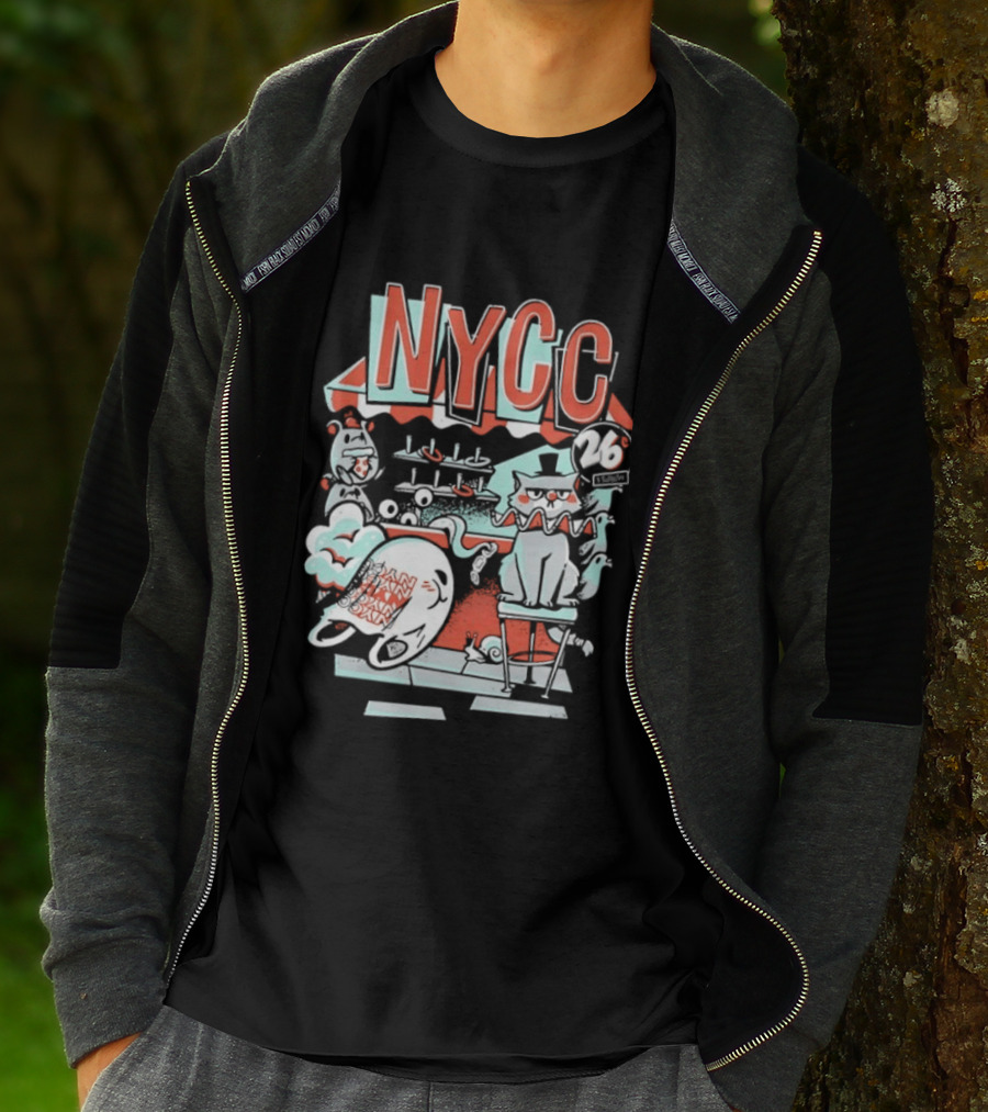 NYCC 26 Cent 1 Throw Carnival Cat Retro Style Comic Fairground Fun T-Shirt