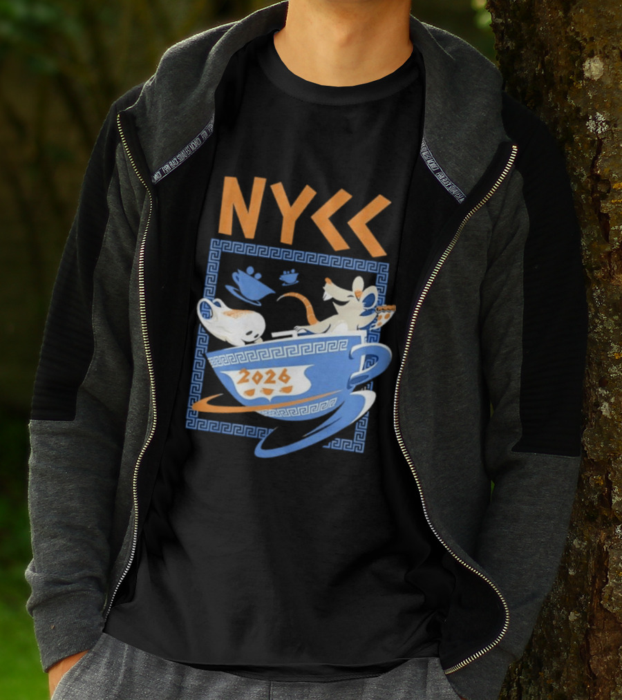 NYCC 2026 Pizza Rat Cup Greek Pattern Tea Event T-Shirt
