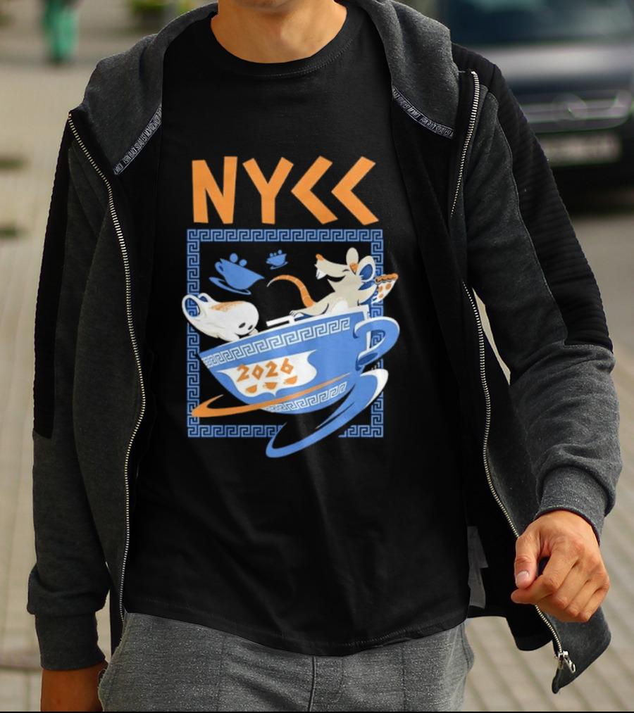 NYCC 2026 Pizza Rat Cup Greek Pattern Tea Event T-Shirt