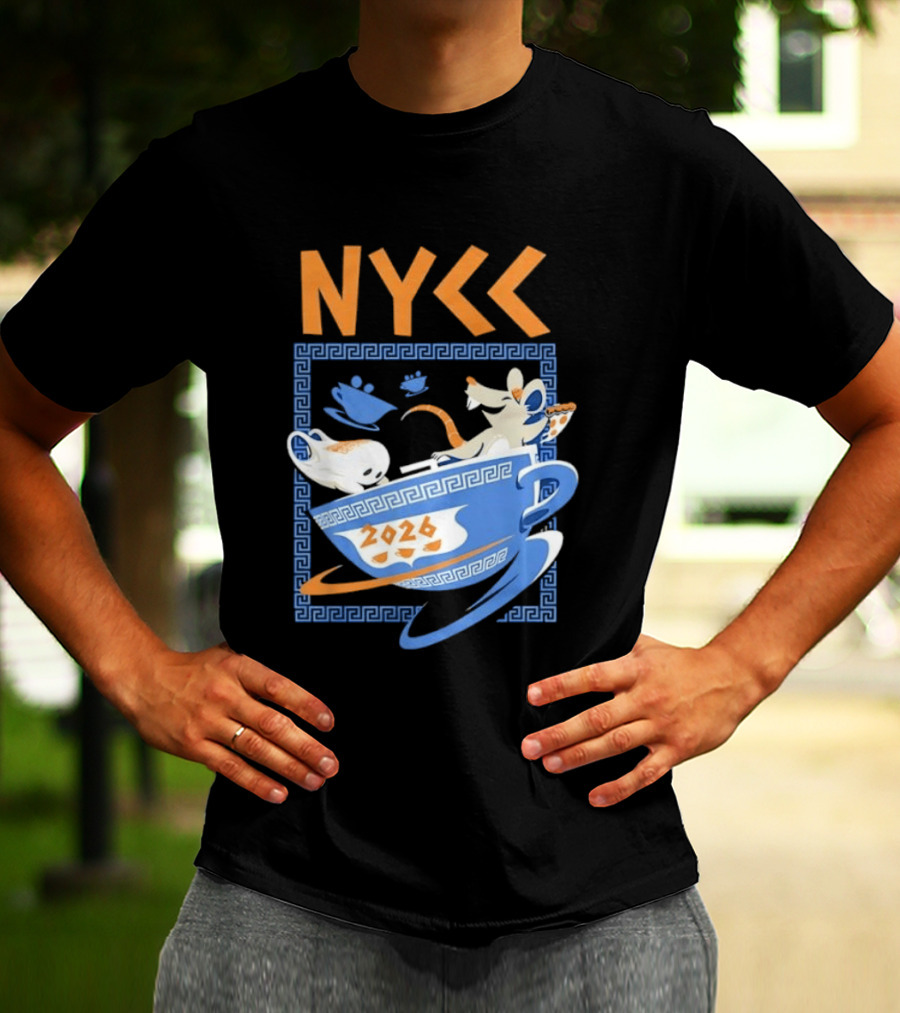 NYCC 2026 Pizza Rat Cup Greek Pattern Tea Event T-Shirt