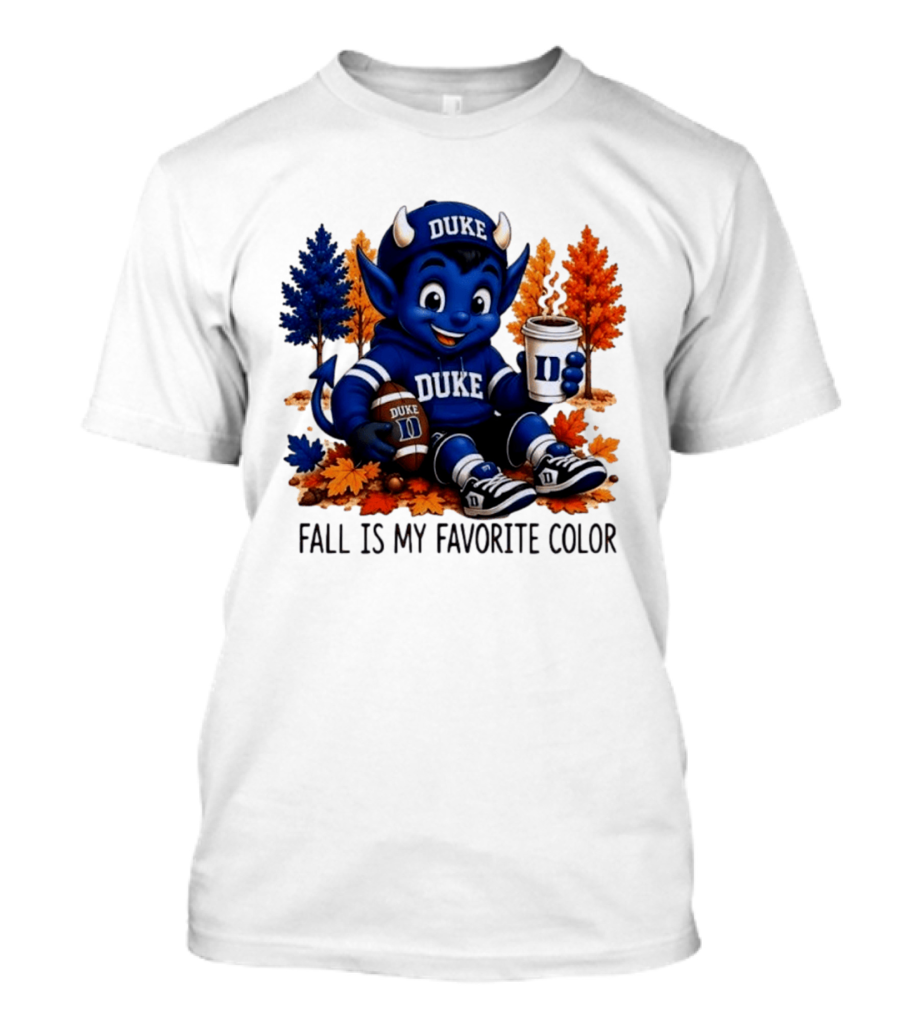 Duke Blue Devils Fall Is My Favorite Color Football Coffee Autumn Leaves T-Shirt