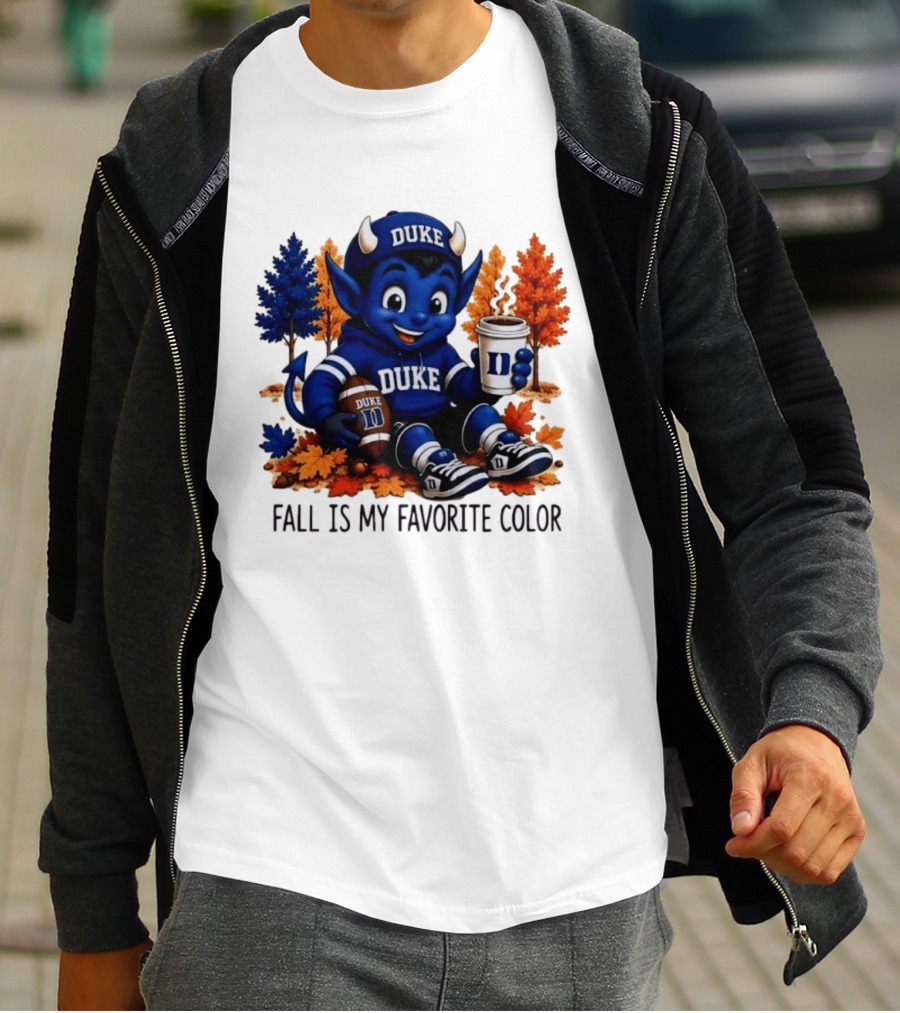 Duke Blue Devils Fall Is My Favorite Color Football Coffee Autumn Leaves T-Shirt