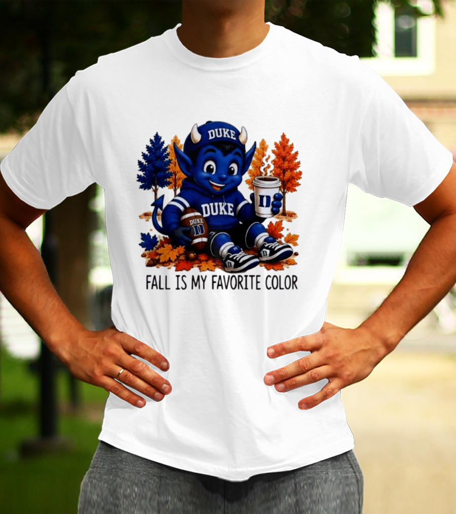 Duke Blue Devils Fall Is My Favorite Color Football Coffee Autumn Leaves T-Shirt