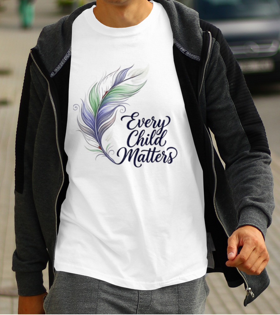 Every Child Matters Colorful Feather Orange Day Awareness T-Shirt