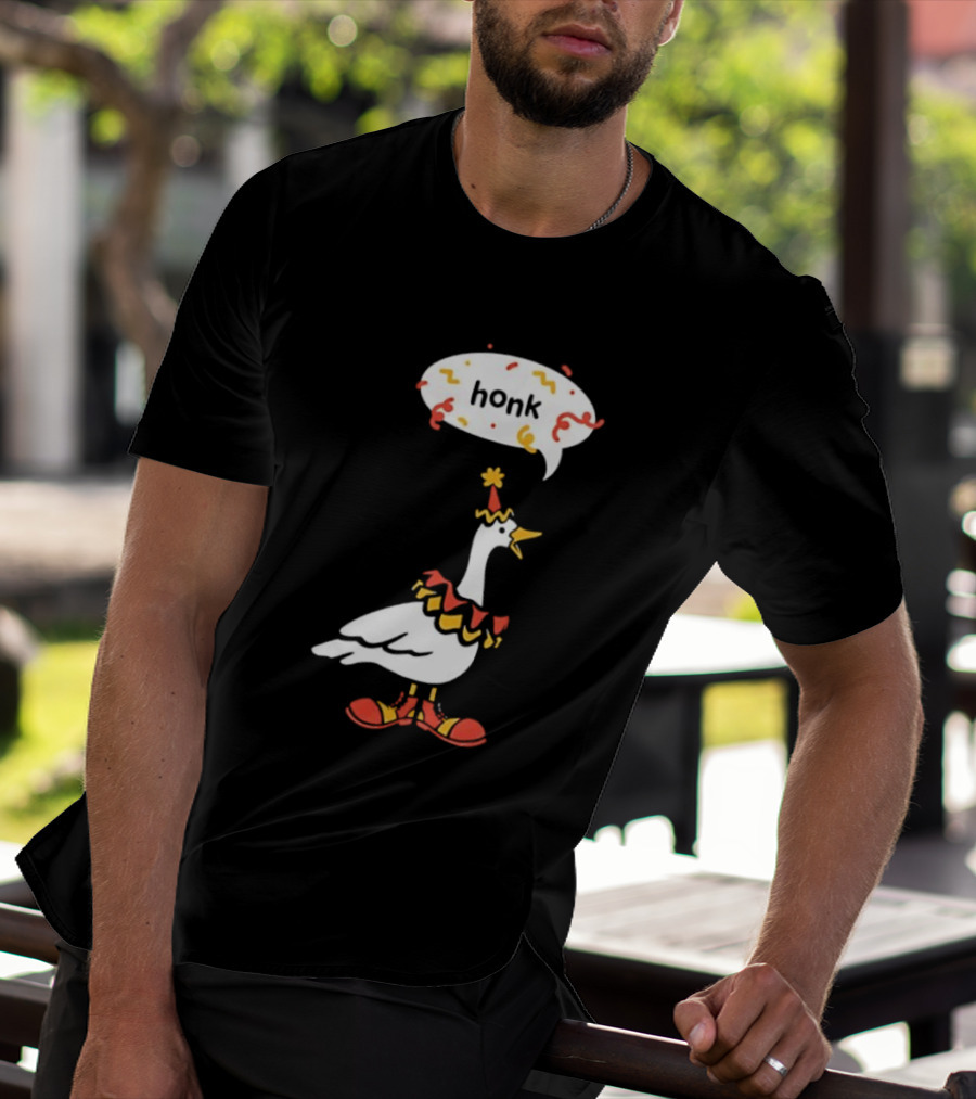Honk Clown Goose Circus Costume With Confetti Speech Bubble T-Shirt