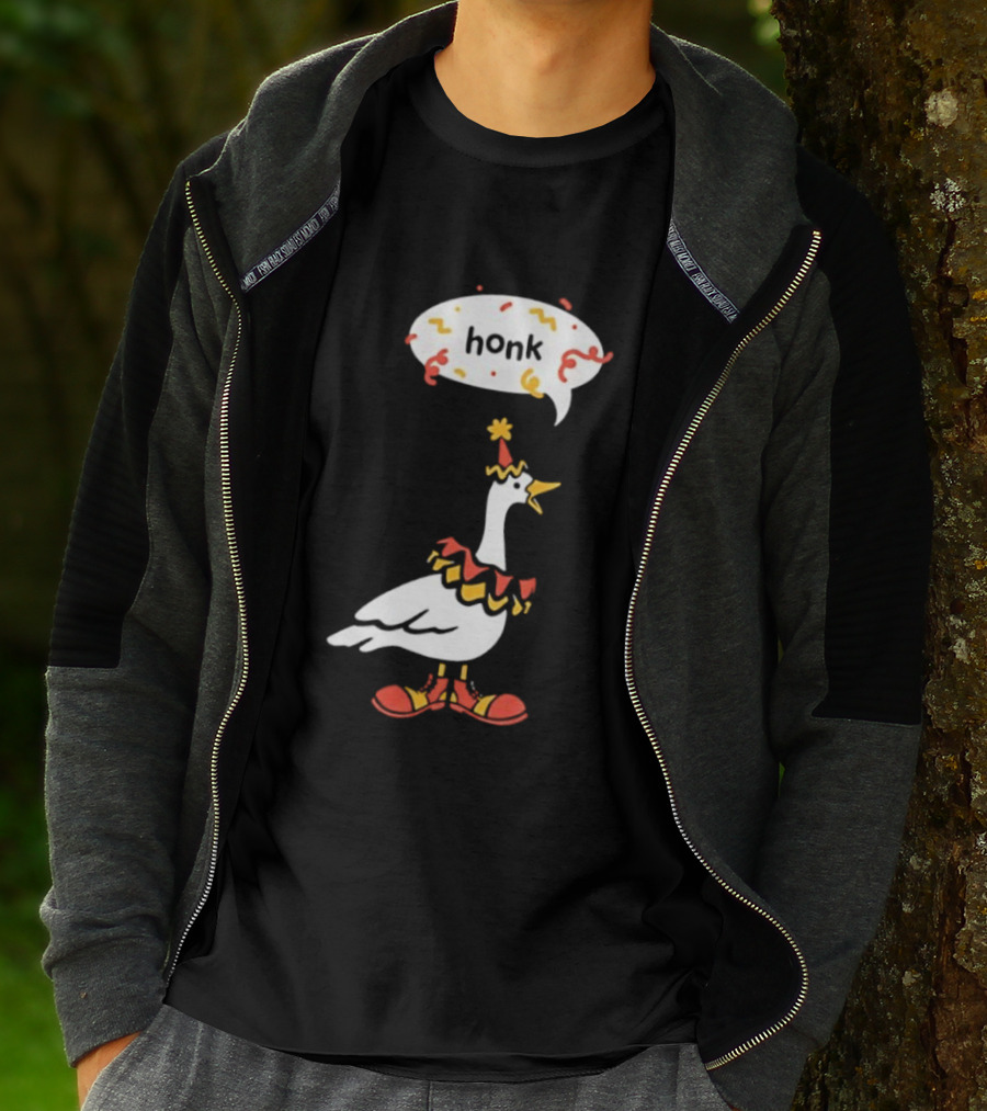 Honk Clown Goose Circus Costume With Confetti Speech Bubble T-Shirt