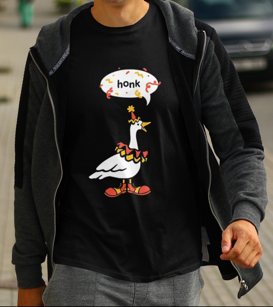 Honk Clown Goose Circus Costume With Confetti Speech Bubble T-Shirt
