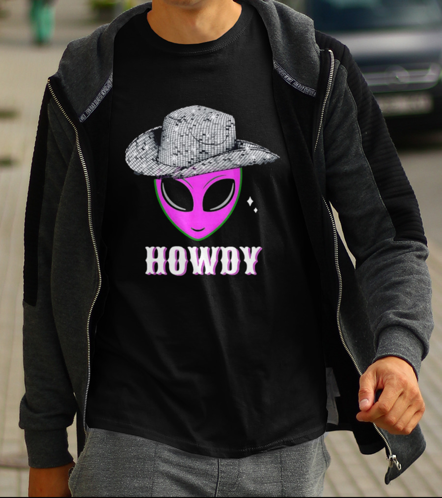 Howdy Alien Disco Cowboy Hat Western T-Shirt