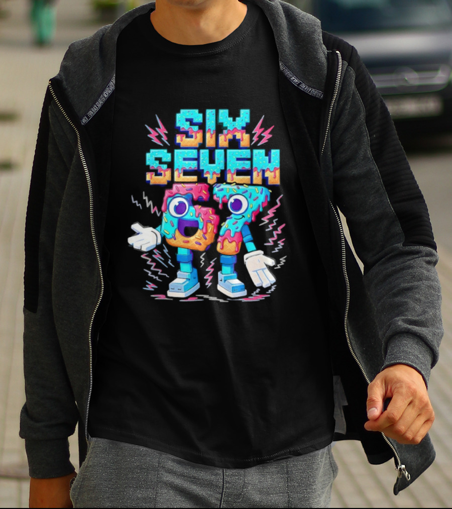 Six Seven Donut Cartoon Sprinkles With Colorful Numbers And Playful T-Shirt
