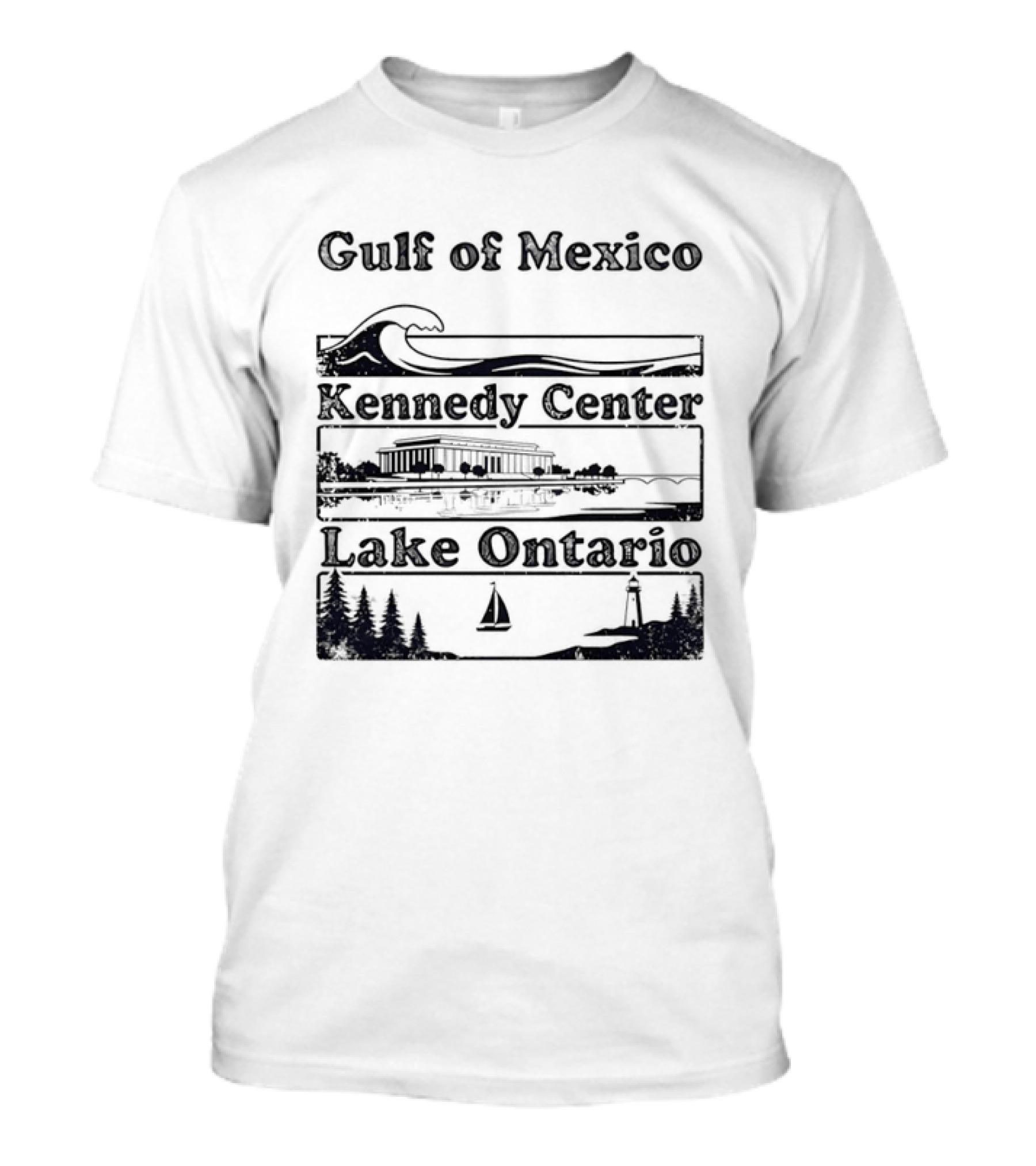 Gulf Of Mexico Wave Kennedy Center Building Lake Ontario Sailboat Scene T-Shirt