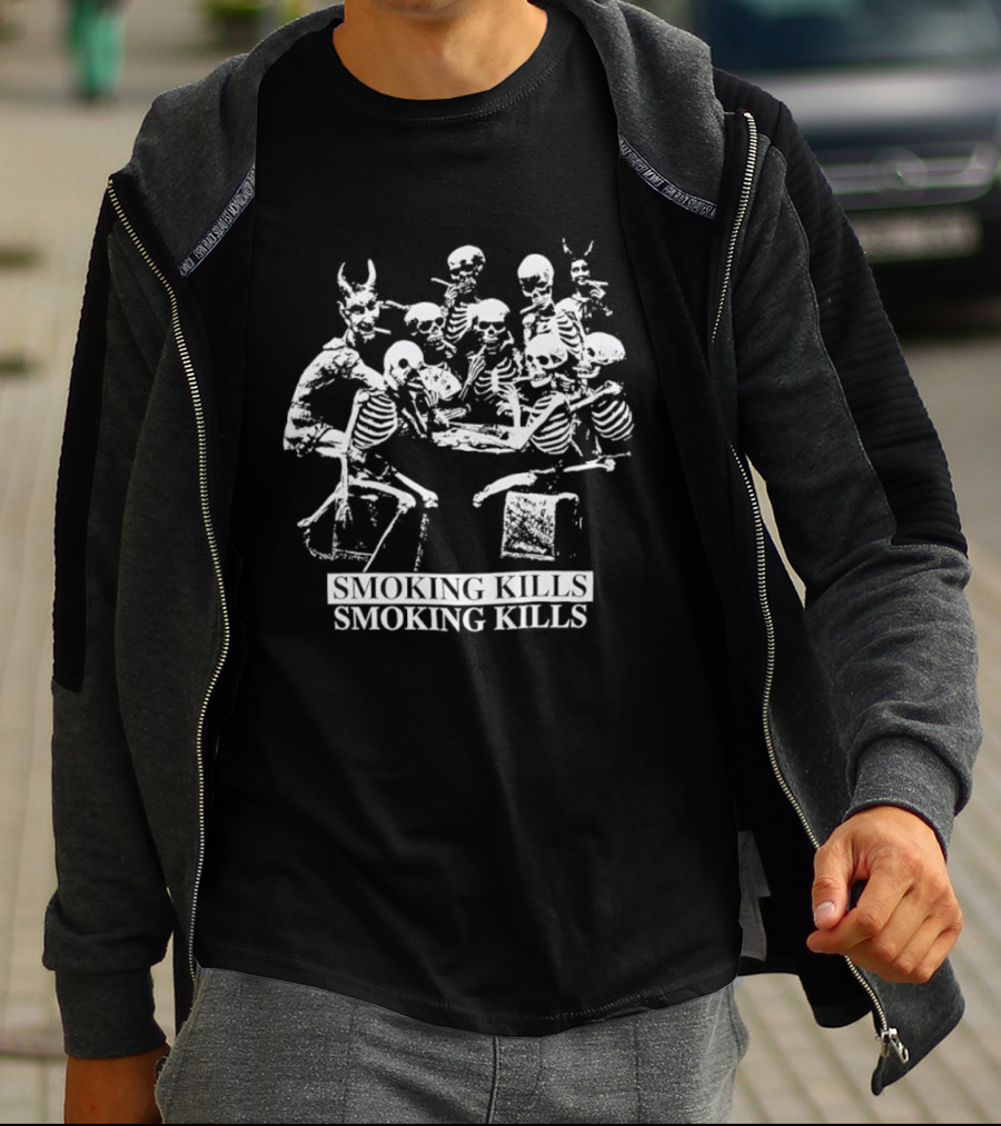 Skeleton Poker Game Smoking Kills Gothic T-Shirt