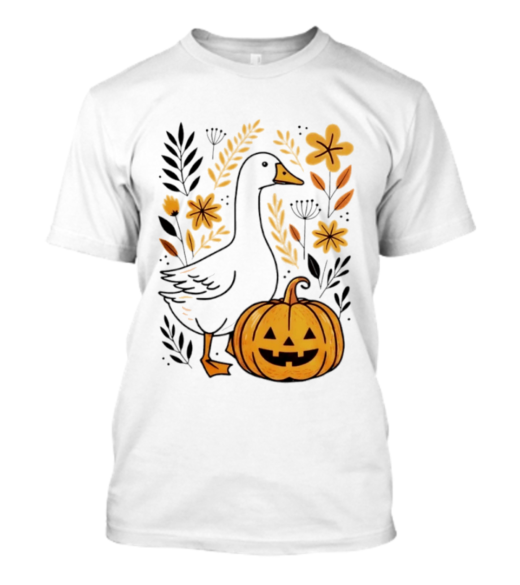 Pumpkin Jack O Lantern Goose Fall Farmhouse Floral Halloween T-Shirt