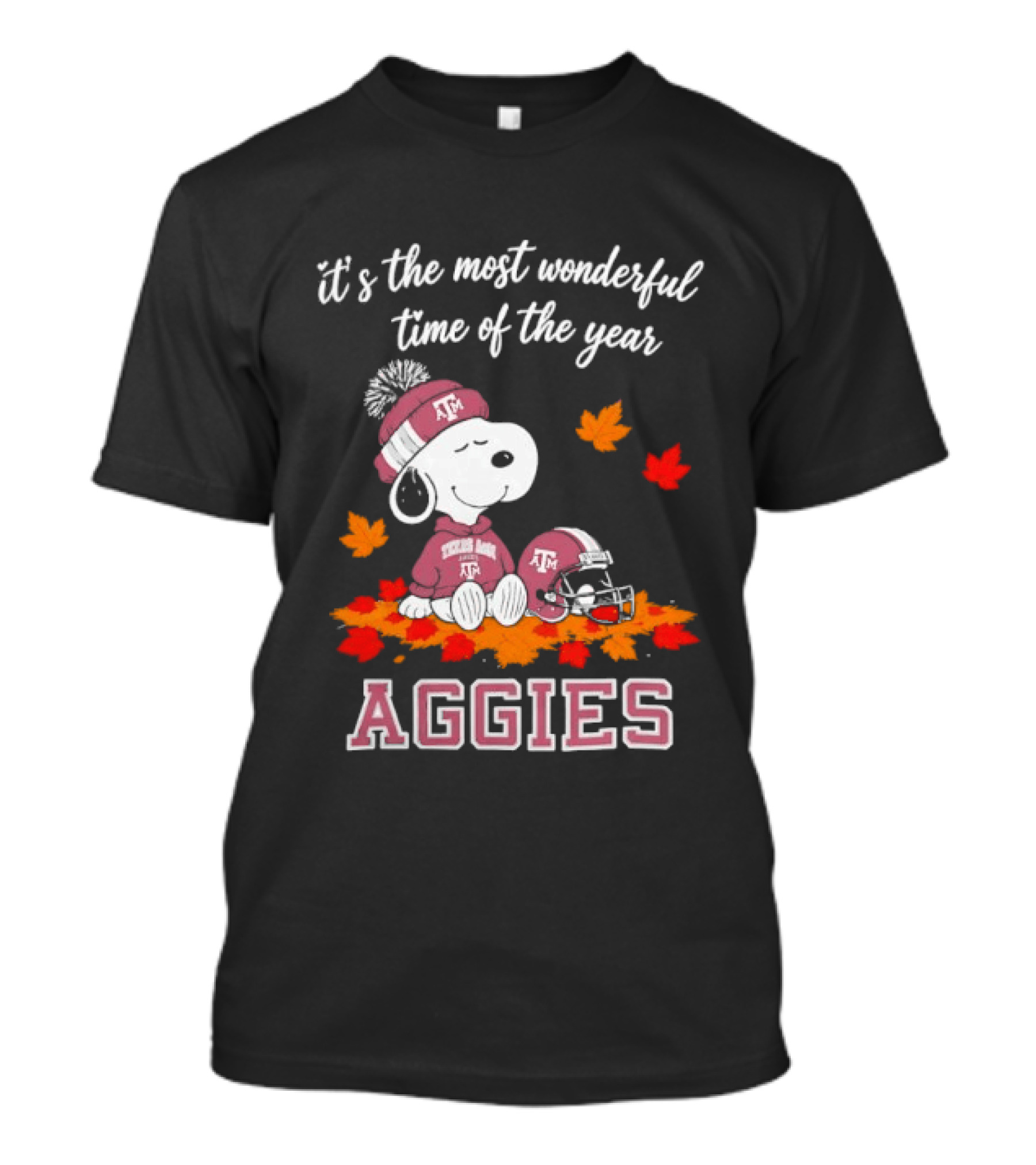 Snoopy It's The Most Wonderful Time Of The Year Texas A&M Aggies Autumn Leaves T-Shirt