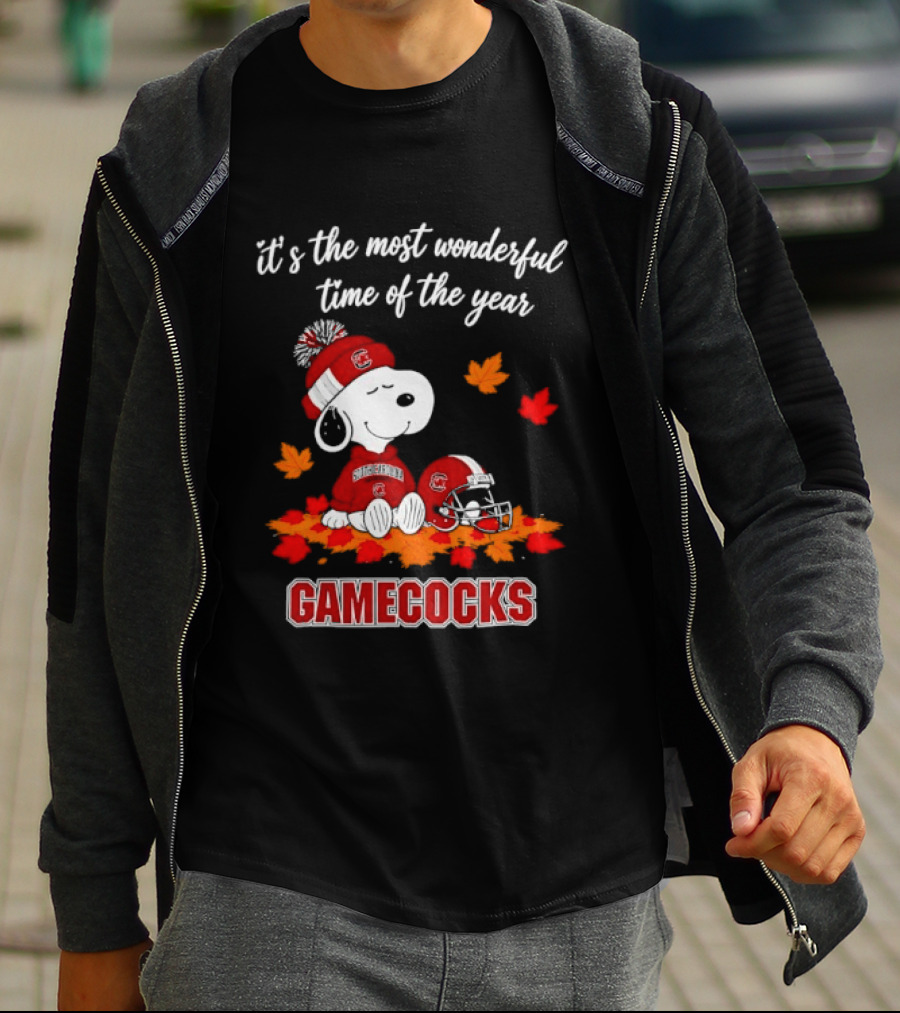 Snoopy South Carolina Gamecocks It's The Most Wonderful Time Of The Year Autumn Leaves T-Shirt