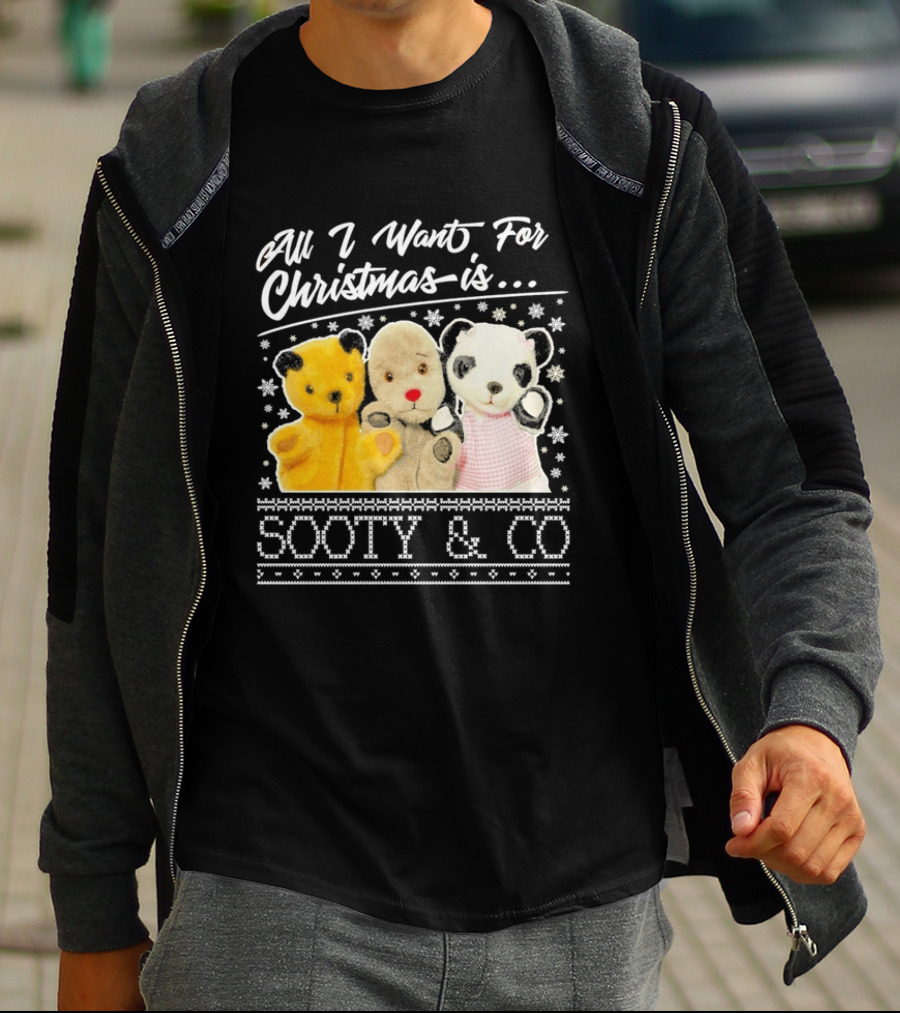 All I Want For Christmas Is Sooty And Co Vintage Stuffed Characters T-Shirt