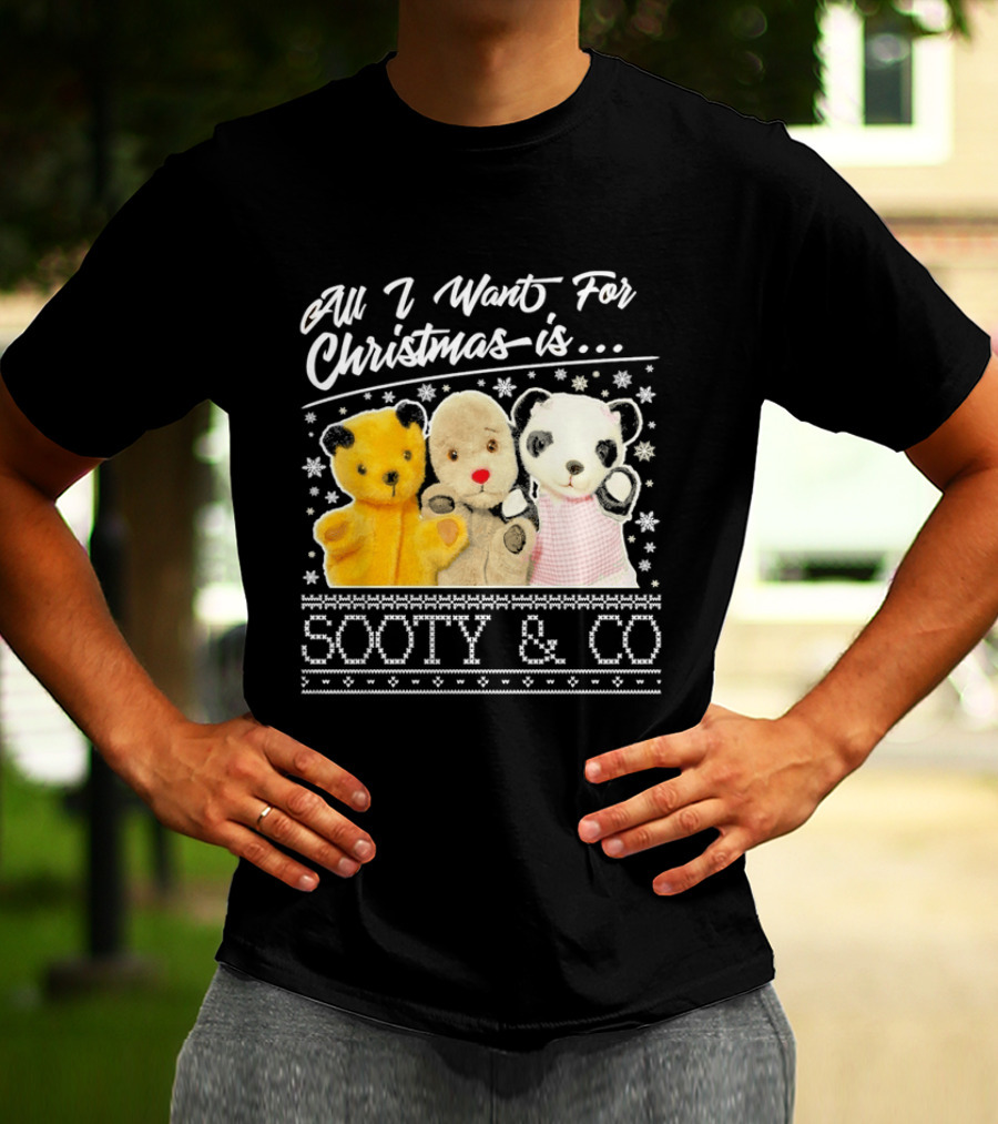All I Want For Christmas Is Sooty And Co Vintage Stuffed Characters T-Shirt
