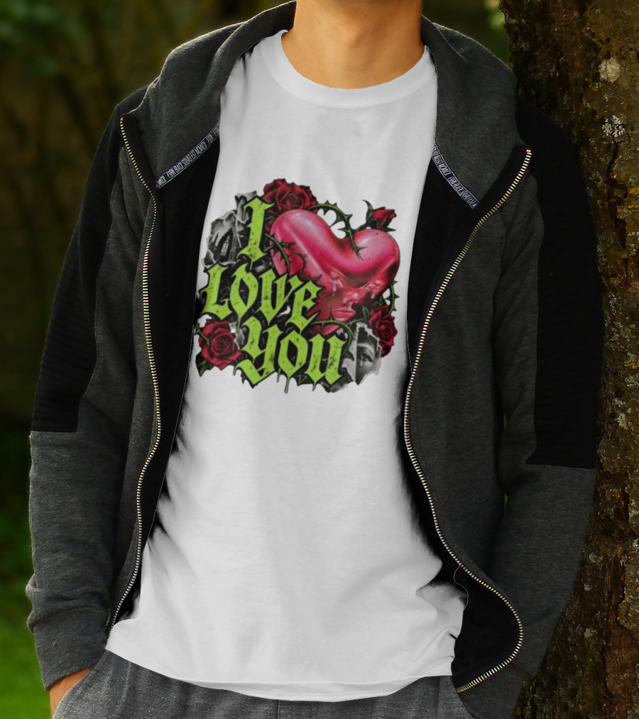 I Love You Gothic Heart Roses T-Shirt