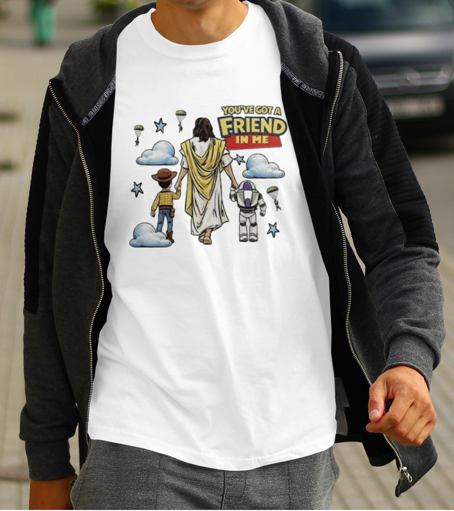 You've Got A Friend In Me Jesus Woody Buzz Lightyear Parachutes Clouds Stars T-Shirt