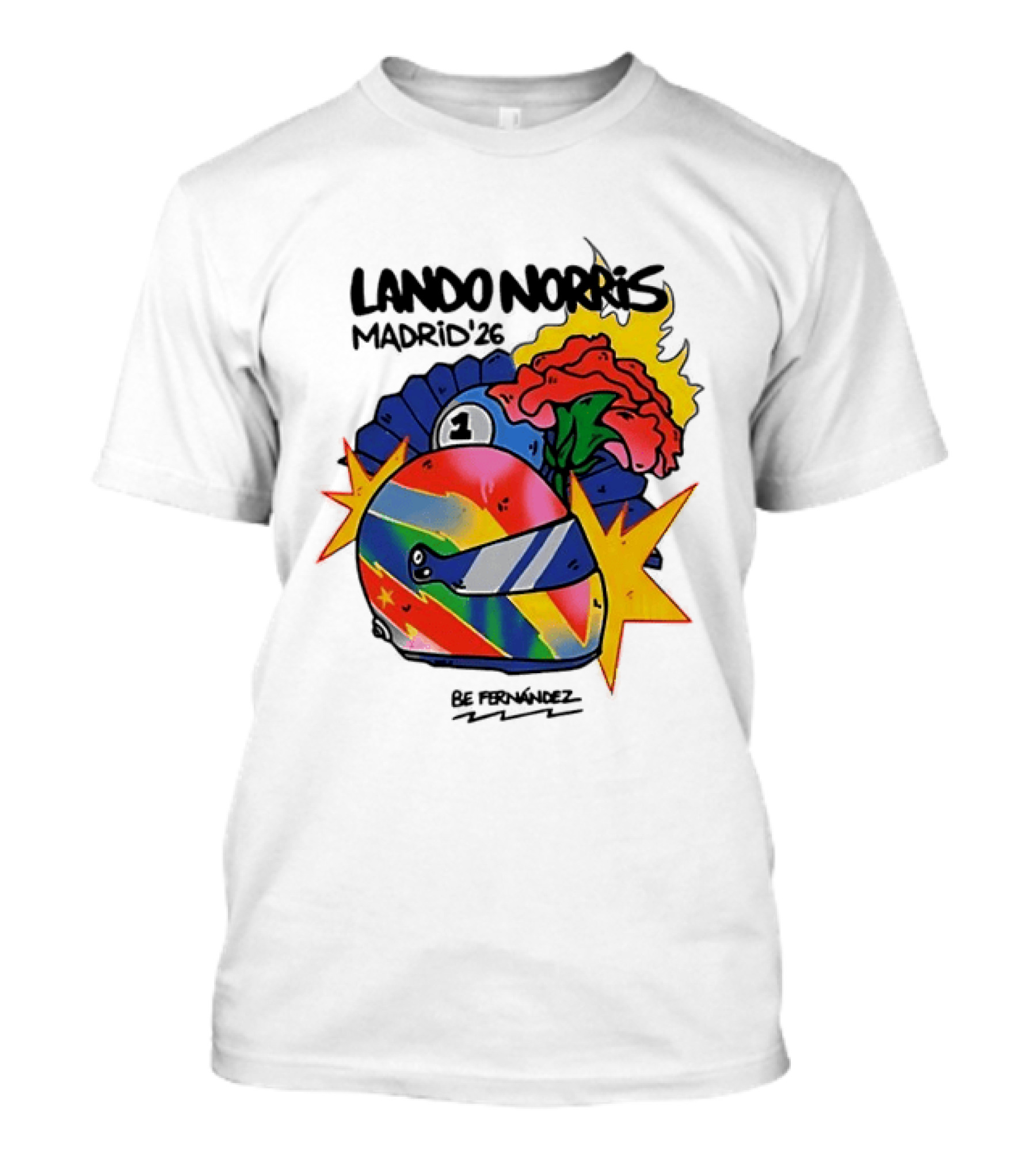 Lando Norris Madrid '26 Helmet Vibrant Art Explosion T-Shirt