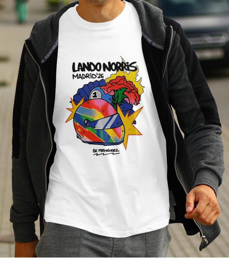Lando Norris Madrid '26 Helmet Vibrant Art Explosion T-Shirt