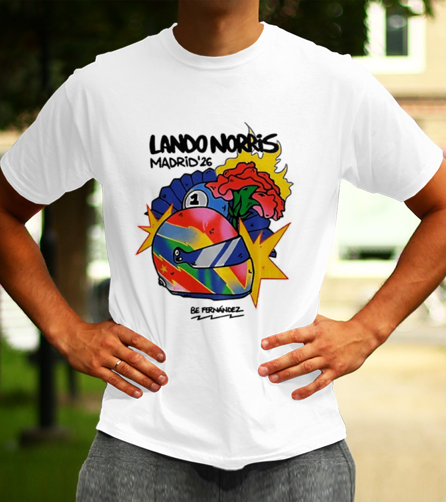 Lando Norris Madrid '26 Helmet Vibrant Art Explosion T-Shirt